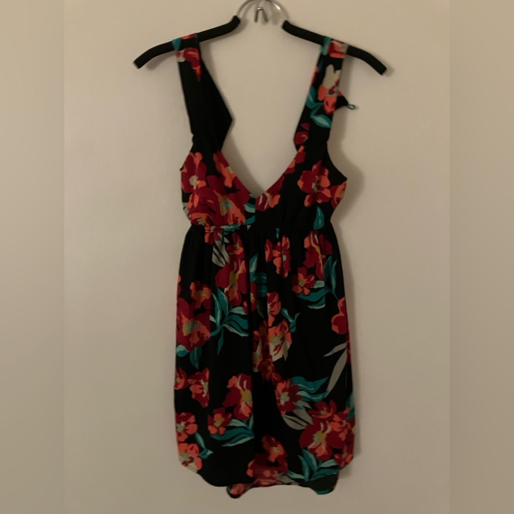 Roxy Black Dress with Red Floral Design